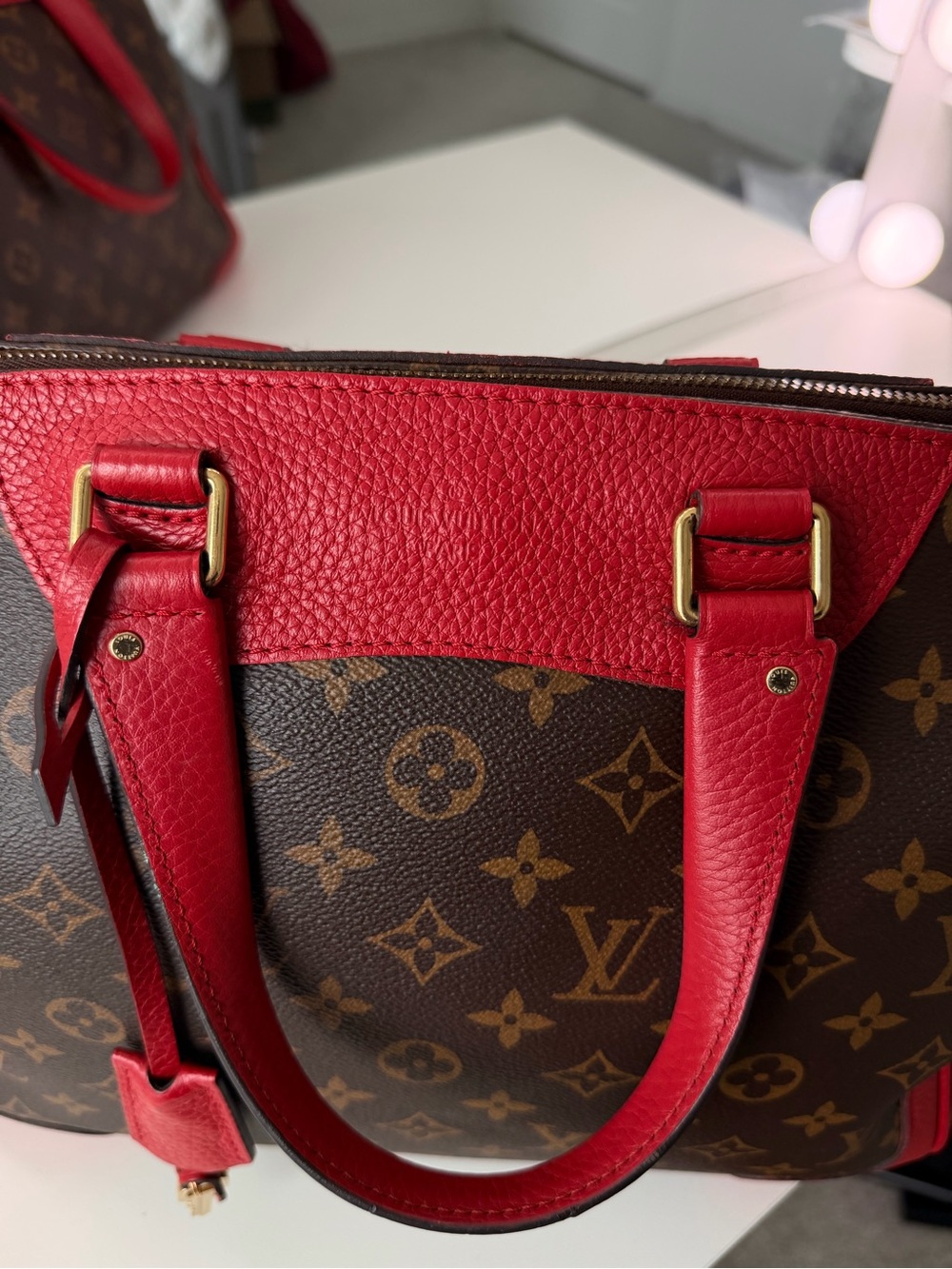 Louis Vuitton Retiro NM Monogram Canvas Coquelicot Red Satchel Bag w/ Lock Keys - Picture 9 of 11